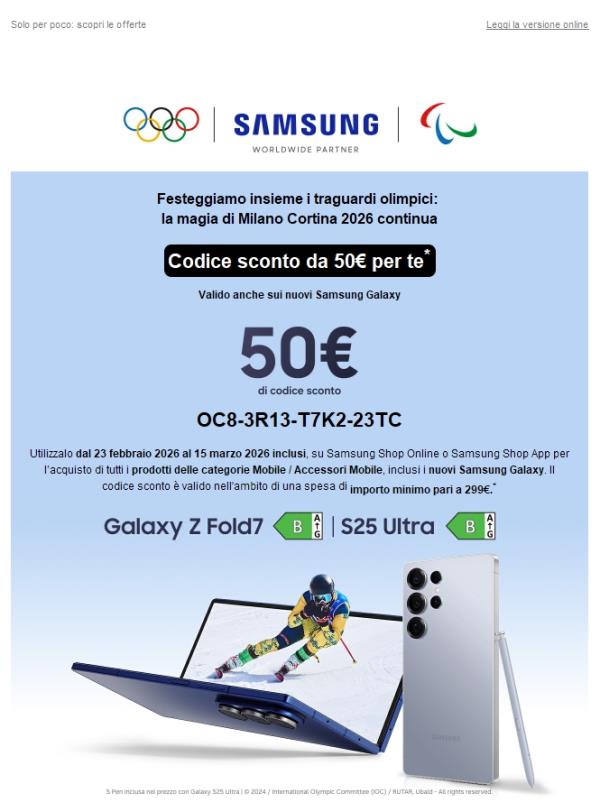 🏅 Festeggia le Olimpiadi con Samsung: 50€ di sconto per te!