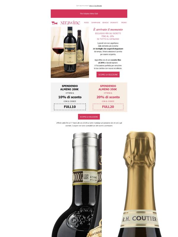 È il momento giusto! Tutti i vini al 20% di sconto