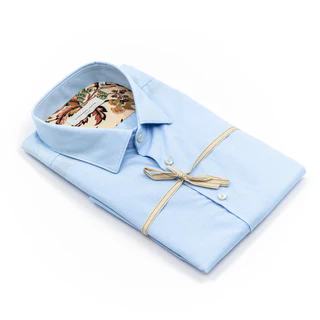 Camicia Azzurra con Interno Collo Fantasia