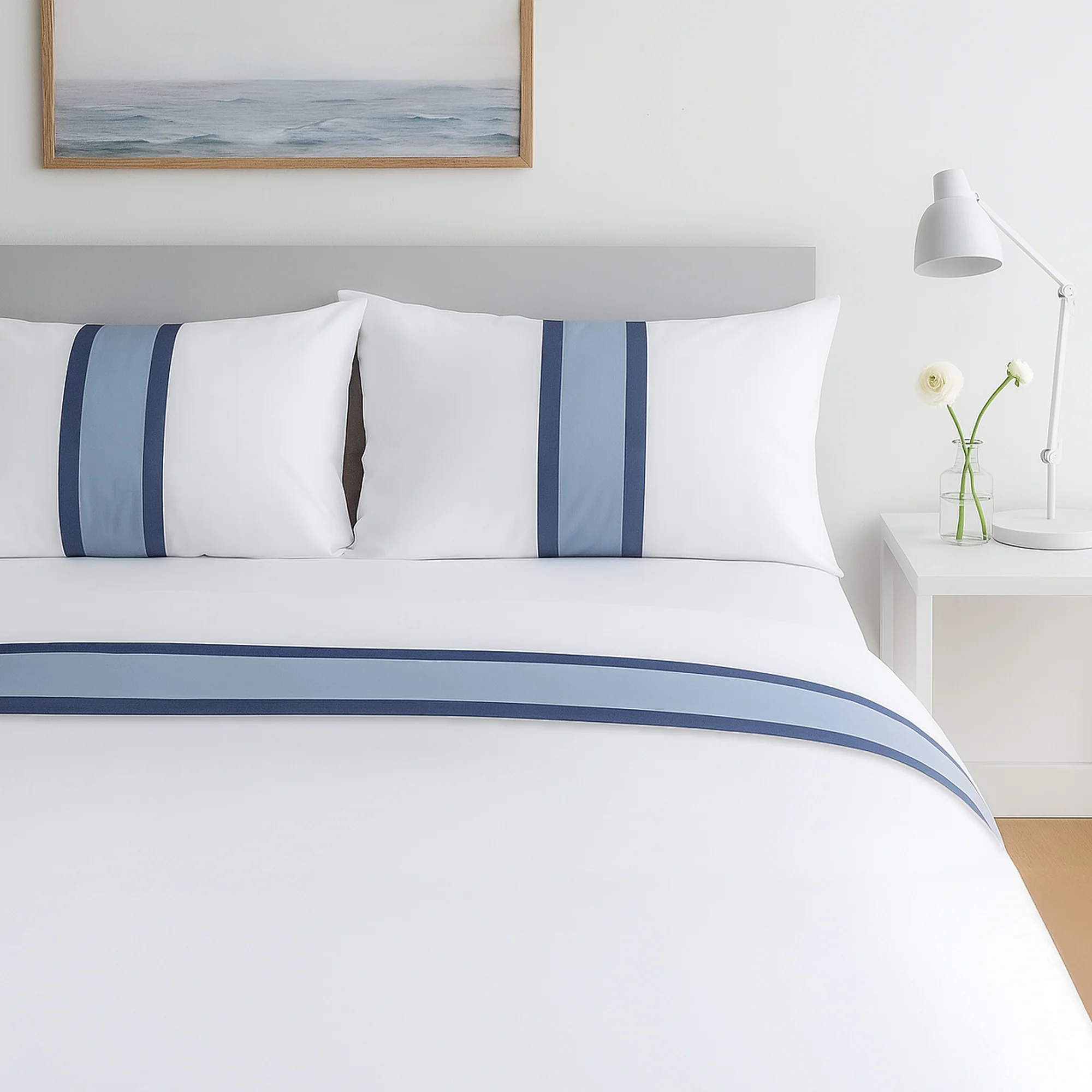 Image of Completo Lenzuola in Percalle di <br>Cotone Balza a Contrasto - <b>Pitagora