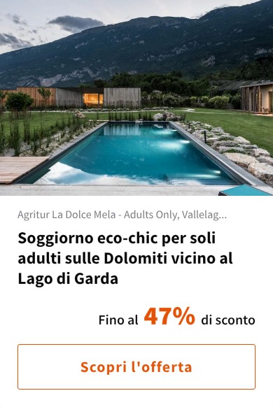 Soggiorno eco-chic per soli adulti sulle Dolomiti vicino al Lago di Garda