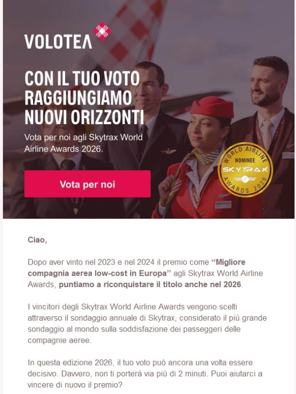 Il tuo voto conta: vota per noi agli Skytrax 2026 🏆✈️
