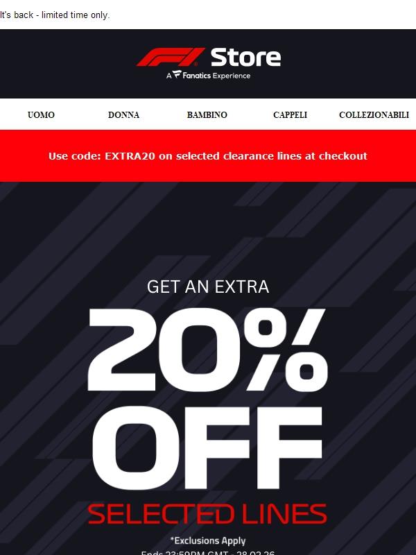 Extra 20% Off Clearance Items!