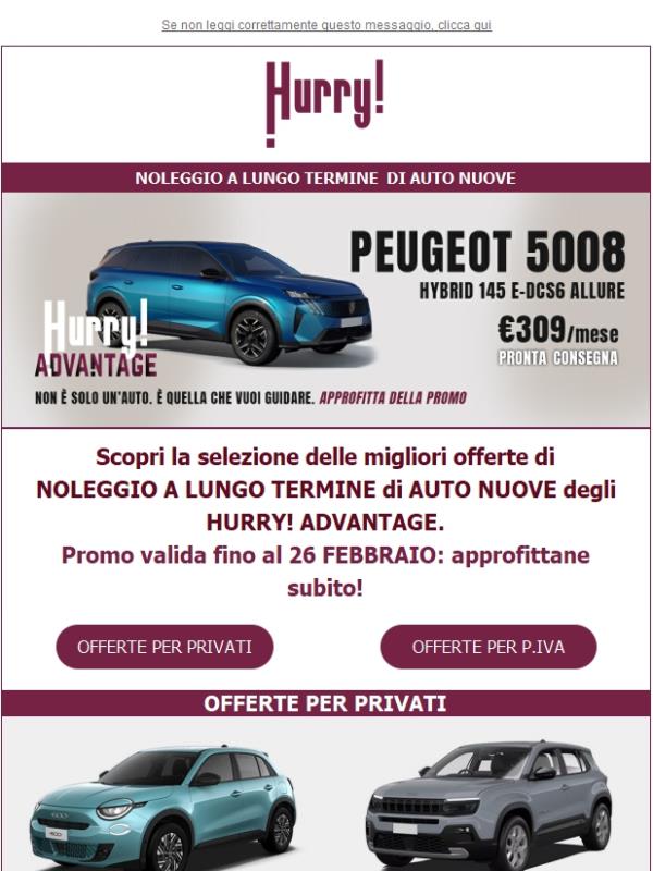 🚘HURRY! Noleggio | Le MIGLIORI OFFERTE della PROMO HURRY! ADVANTAGE🚘 Scopri tutte le auto a noleggio a prezzi SUPER scontati!