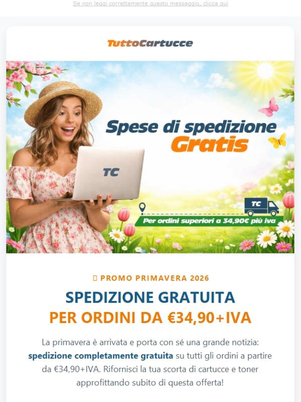 Su tuttocartucce.com spese di trasporto gratis da €34,90+iva