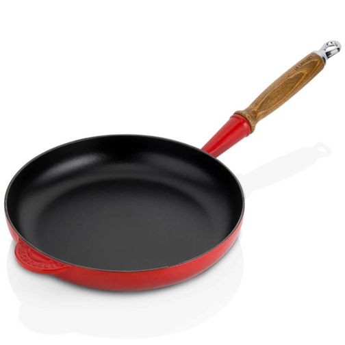 26 cm - Tradition Enameled Cast Iron Frying Pan with Wooden Handle