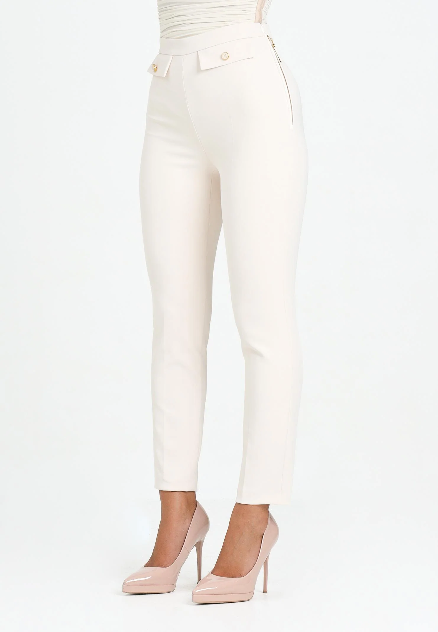 Image of ELISABETTA FRANCHI Pantalone elegante color latte da donna in doppio crêpe