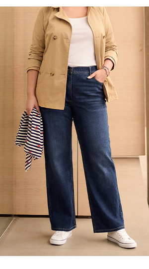 Jeans modello Mary con taglio della gamba ampio, design a cinque tasche e cintura comoda