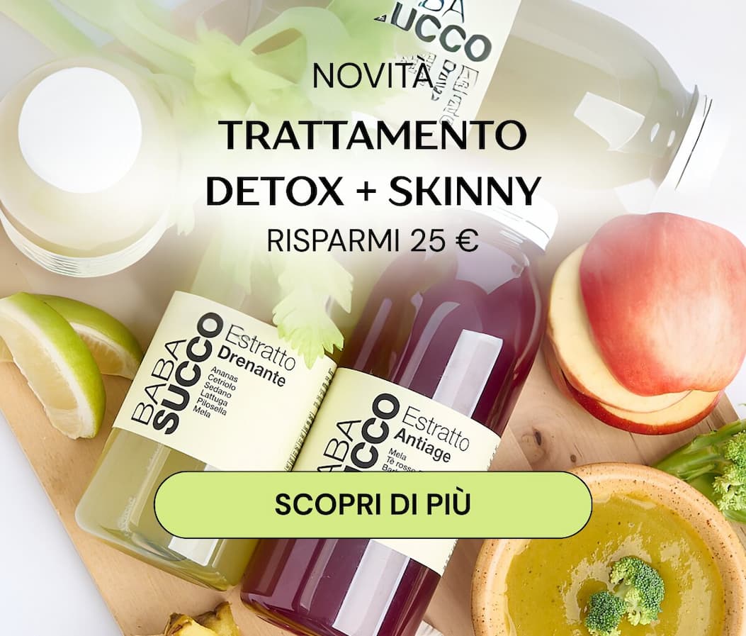 an image of a wooden cutting board with a bottle of detox and a bowl of fruit