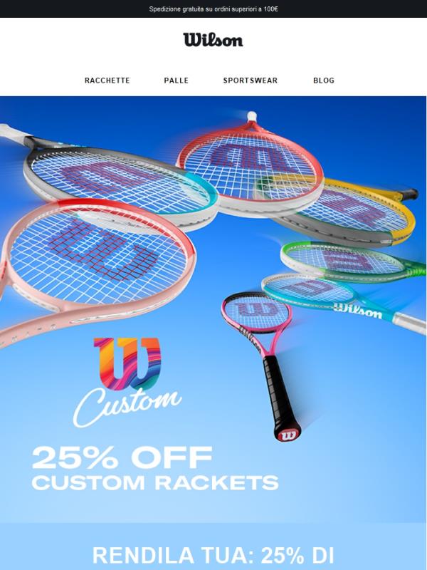 25% di sconto sulle racchette personalizzate