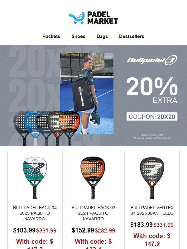 20% EXTRA DISCOUNT on your Bullpadel favourites 🤩​