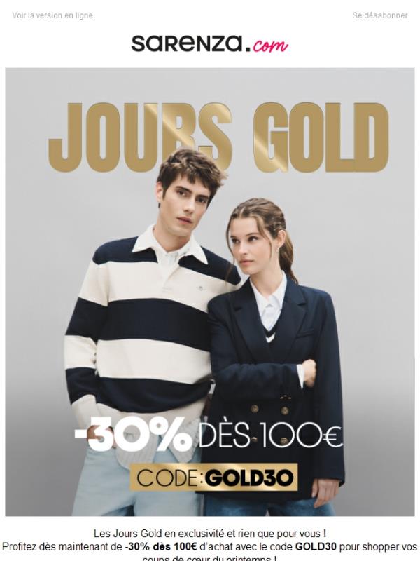 Les Jours Gold : -30% des 100€ ✨