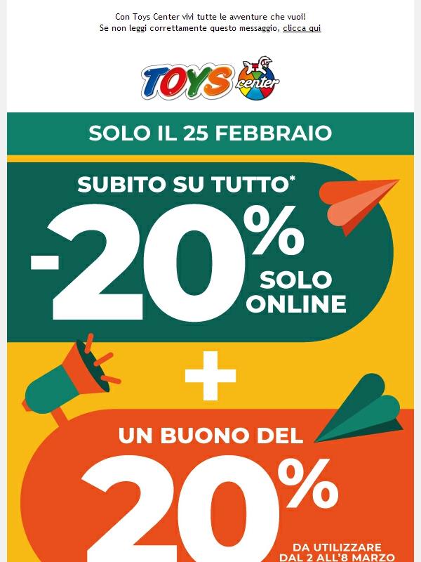 🏷️ -20% su TUTTO + buono del 20%! Solo ONLINE!