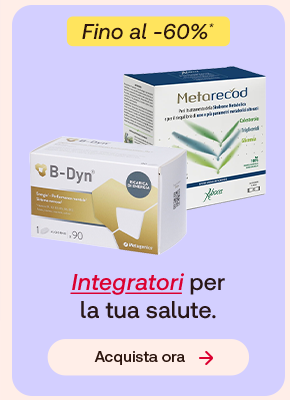 Integratori Metarecod e B-Dyn con testo "Integratori per la tua salute" e sconto fino al 60%. Bottone: Acquista ora. Integratori Metarecod e B-Dyn con testo "Integratori per la tua salute" e sconto fino al 60%. Bottone: Acquista ora.