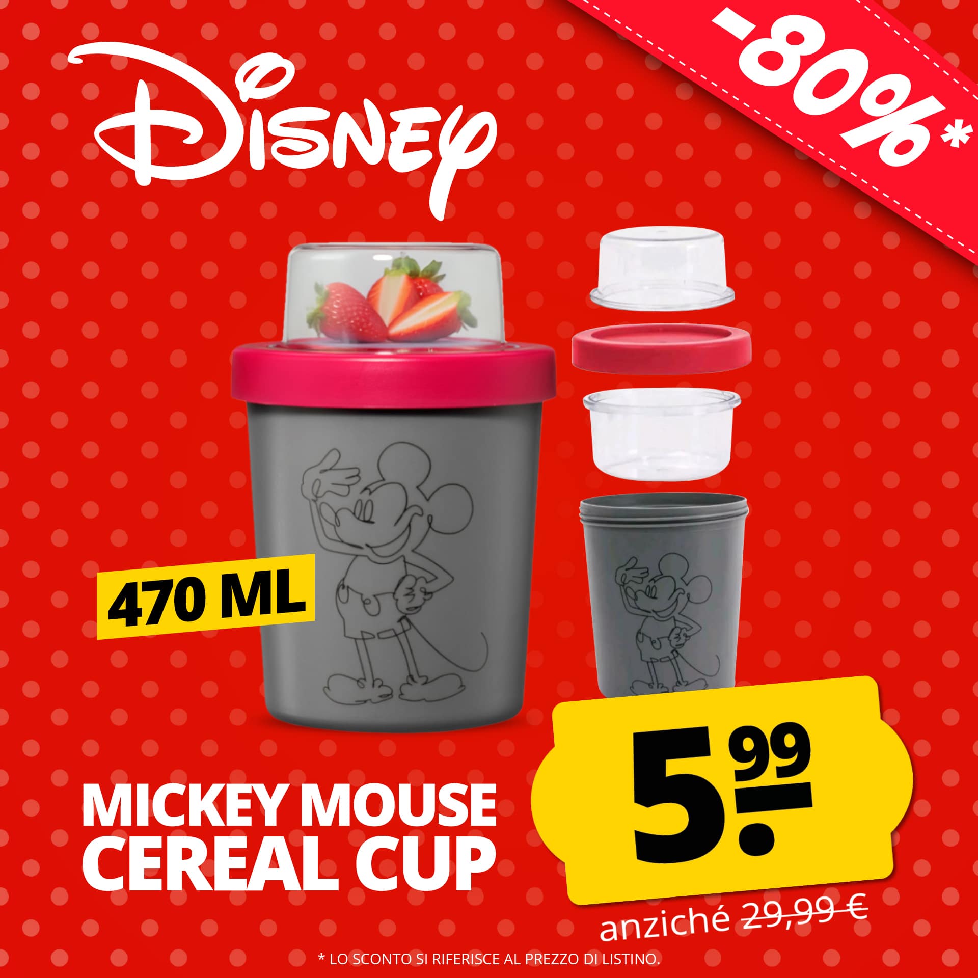 disney micley mouse tazza di cereali da asporto