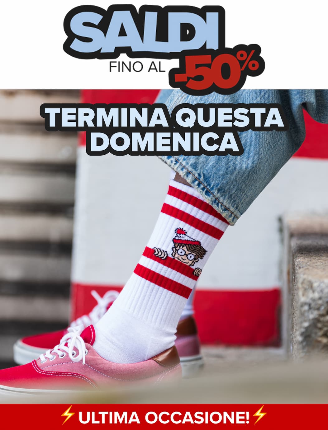 an image of a person wearing red and white socks and a pair of red and white shoes