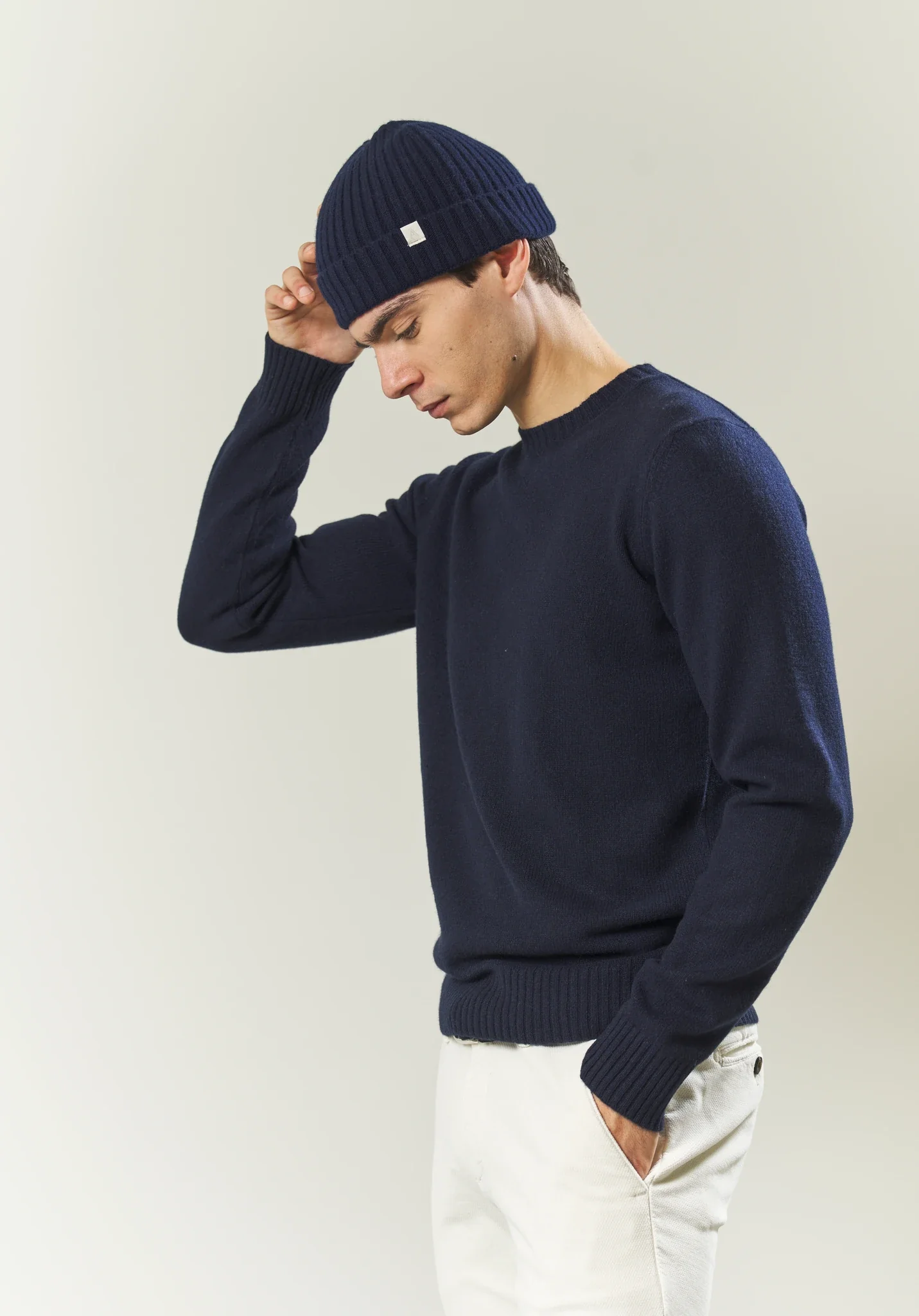 Image of Girocollo puro cashmere blu