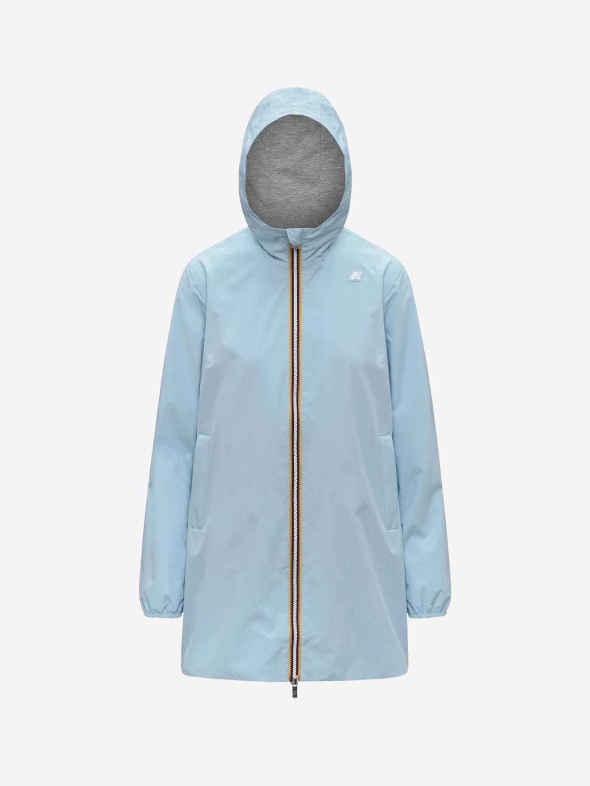 an image of a blue jacket with a hood and a zipper