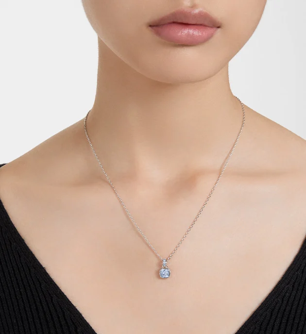 Pendente Birthstone, Taglio squadrato, Marzo, Blu, Placcato rodio