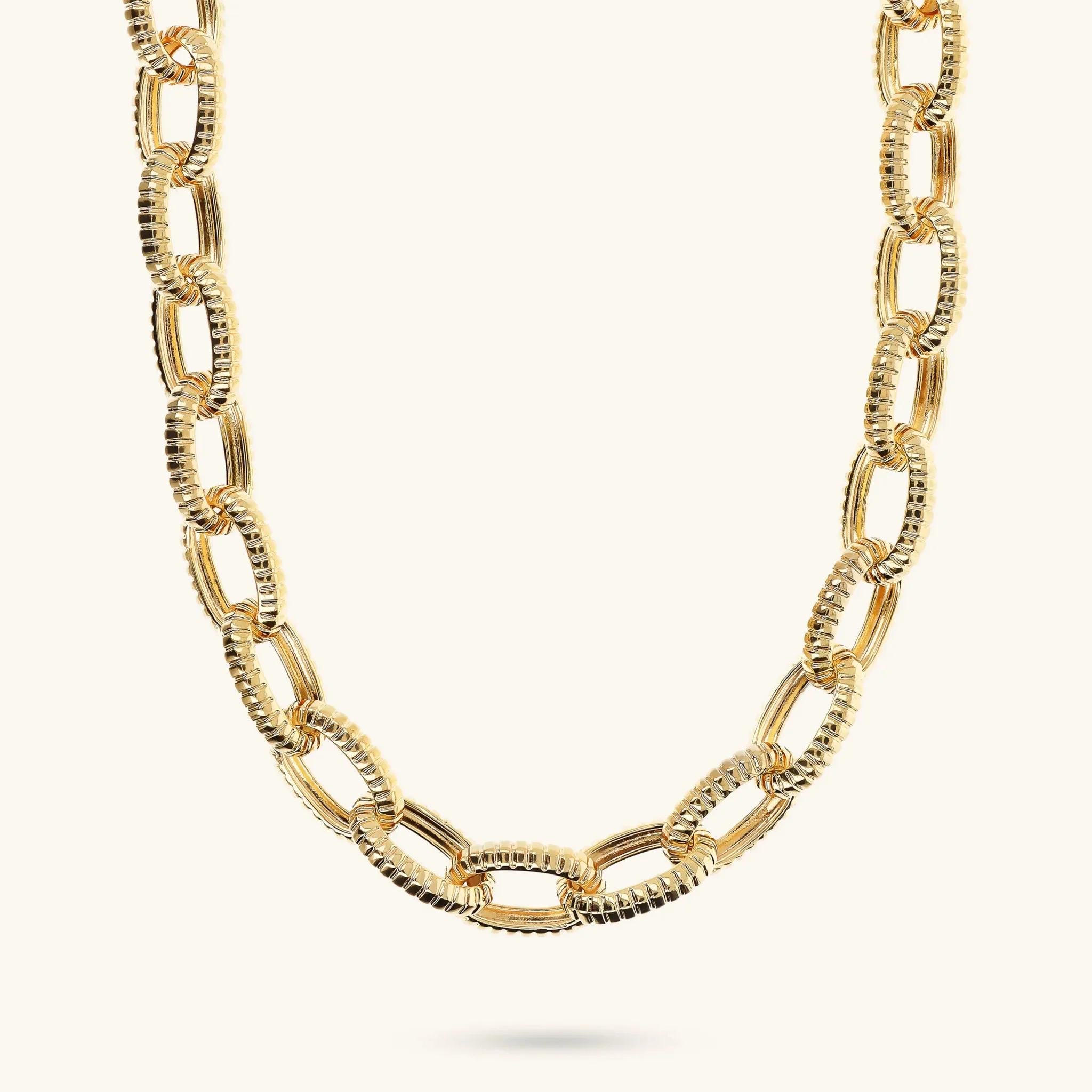 Image of Collana Girocollo Maglie Ovali Texture Rigata