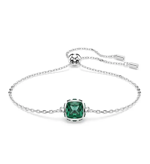 Bracciale Birthstone, Taglio squadrato, Maggio, Verde, Placcato rodio