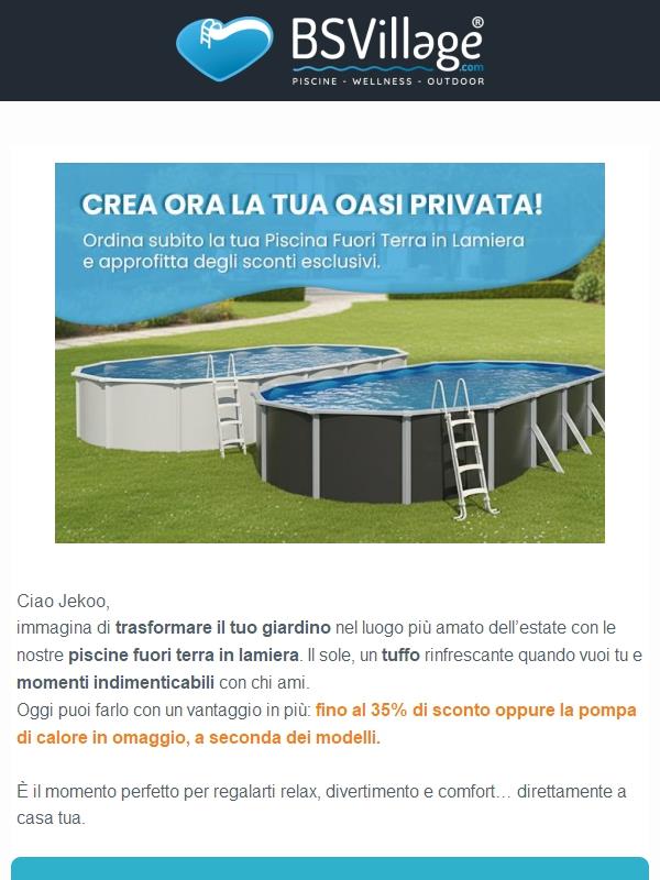 Piscine fuori terra in lamiera: fino al -35% o pompa di calore in regalo!