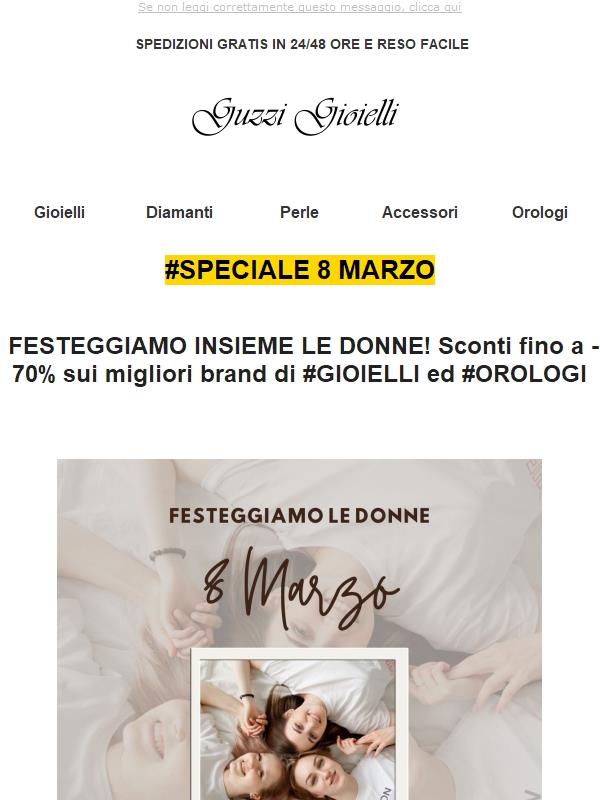 Solo per l’8 Marzo: gioielli fino al -70%