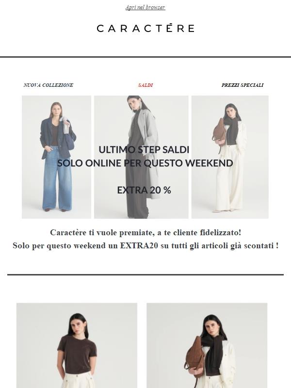 EXTRA 20% - Solo online, solo per questo weekend !