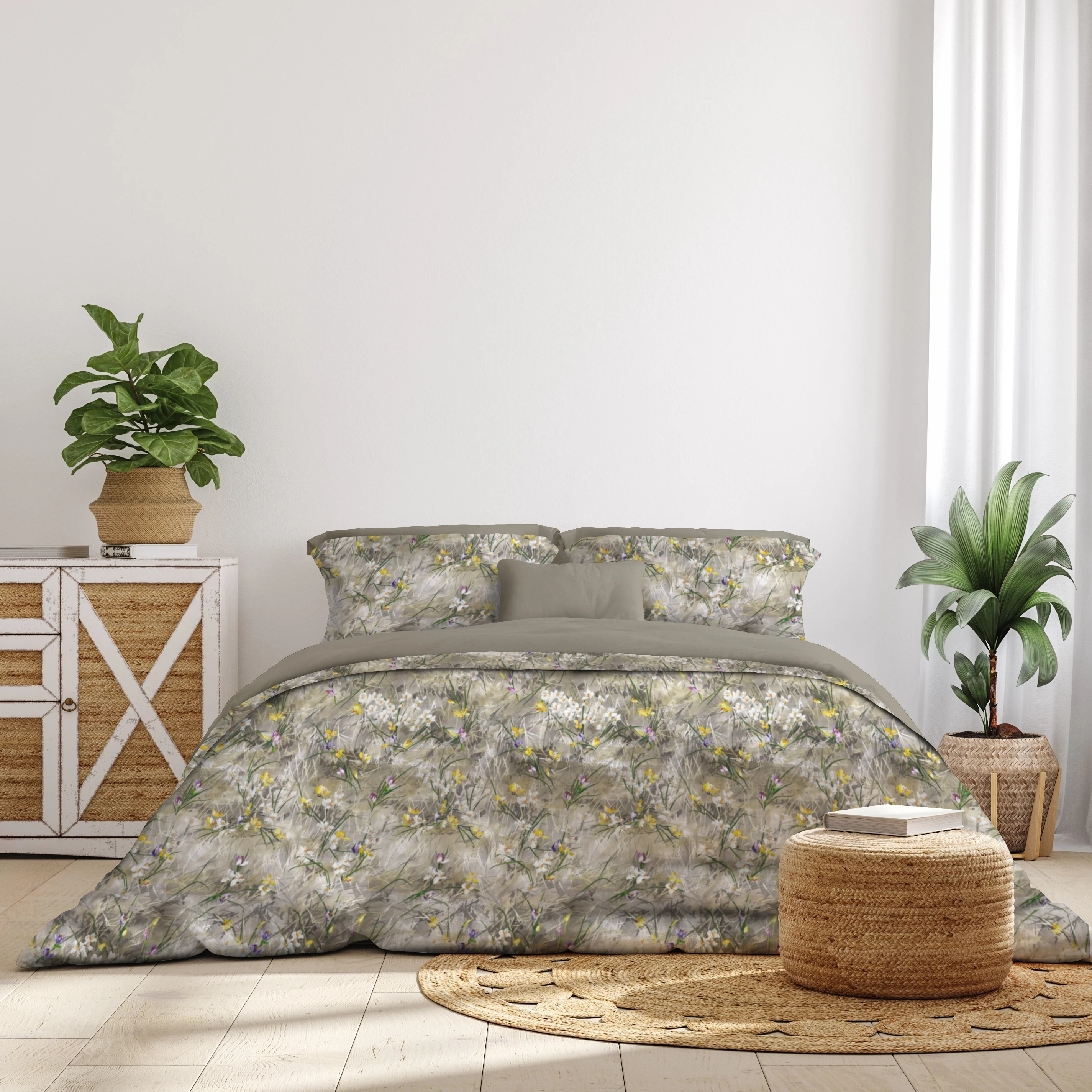 Image of Parure Copripiumino in Percalle di <br>Cotone con Stampa Floreale - <b>Lea