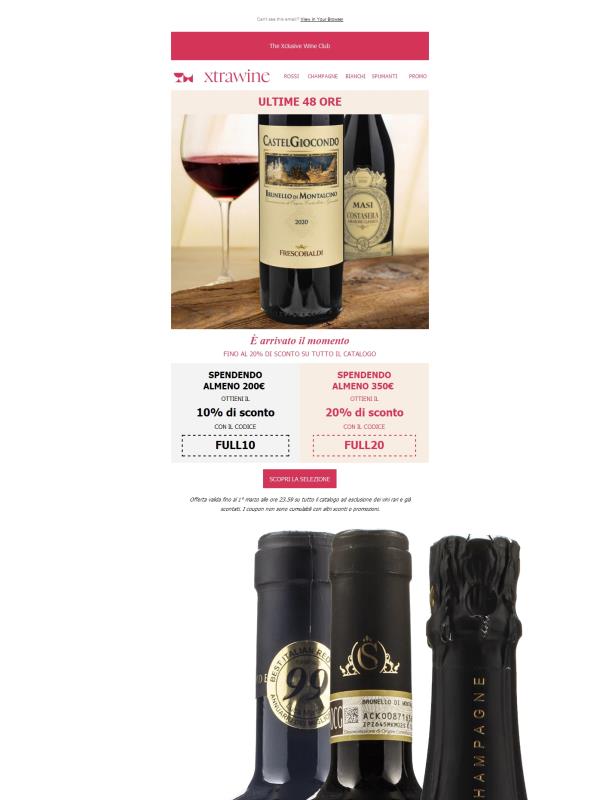 ULTIME 48 ORE: tutti i vini al 20% di sconto