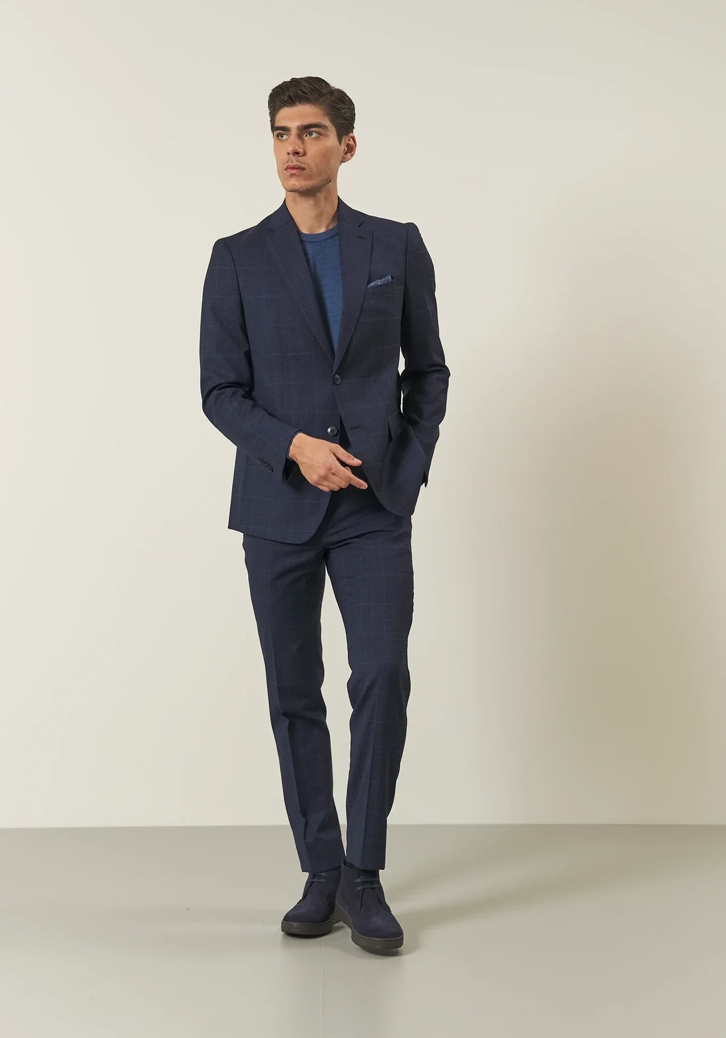 Image of Abito blu lana check avio custom fit