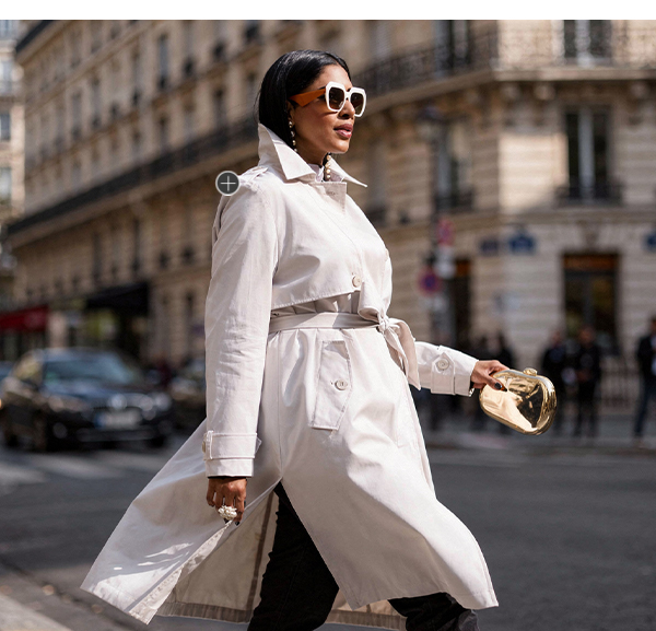 trenchcoat, taglio ad A, colletto, cintura, fodera in raso