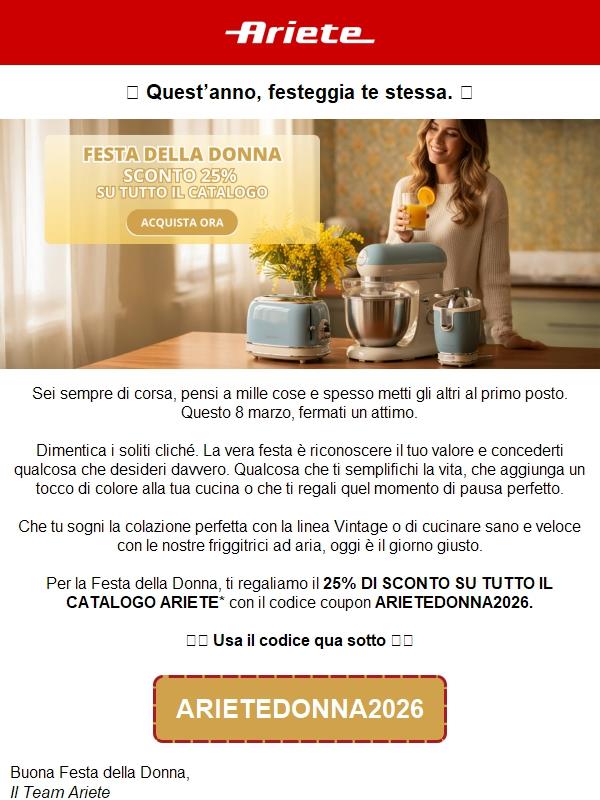 Mimosa? No, grazie. Preferisco il 25% di sconto Ariete