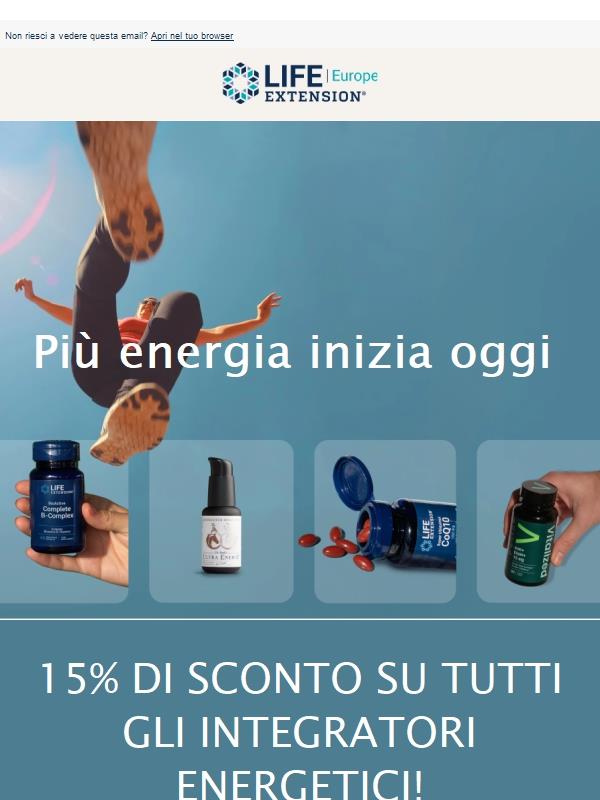 15% di sconto su tutti gli integratori energetici