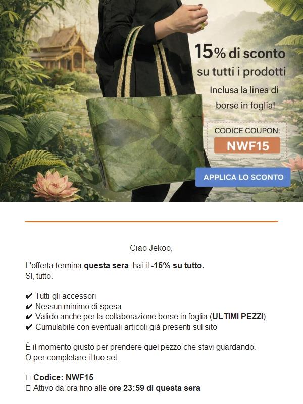 🛍️ Meno 15% su Tutto! Non Perderlo! L'Offerta sta terminado