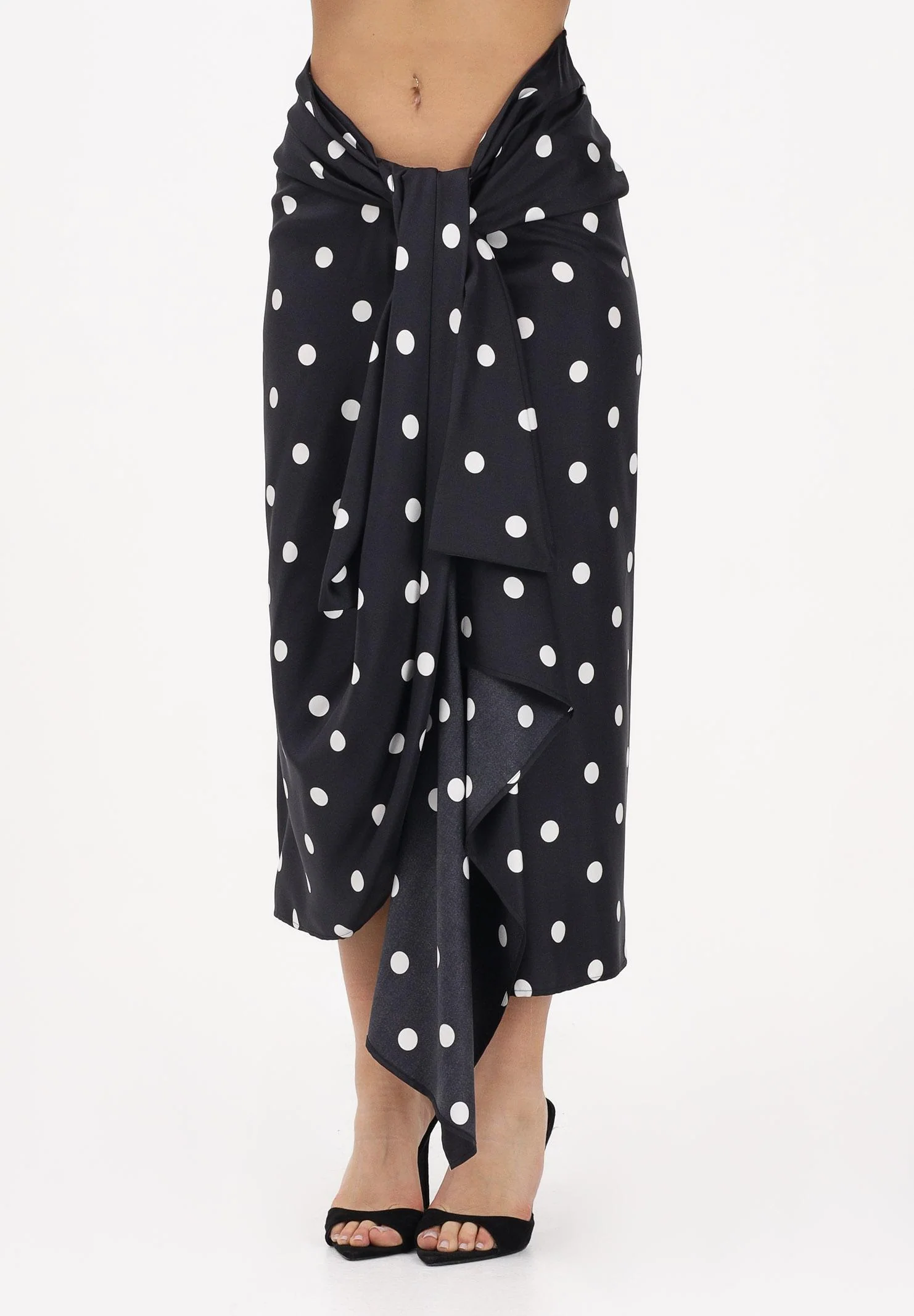 Image of SPORTMAX Gonna midi SPXGENTILE nera da donna con stampa a pois