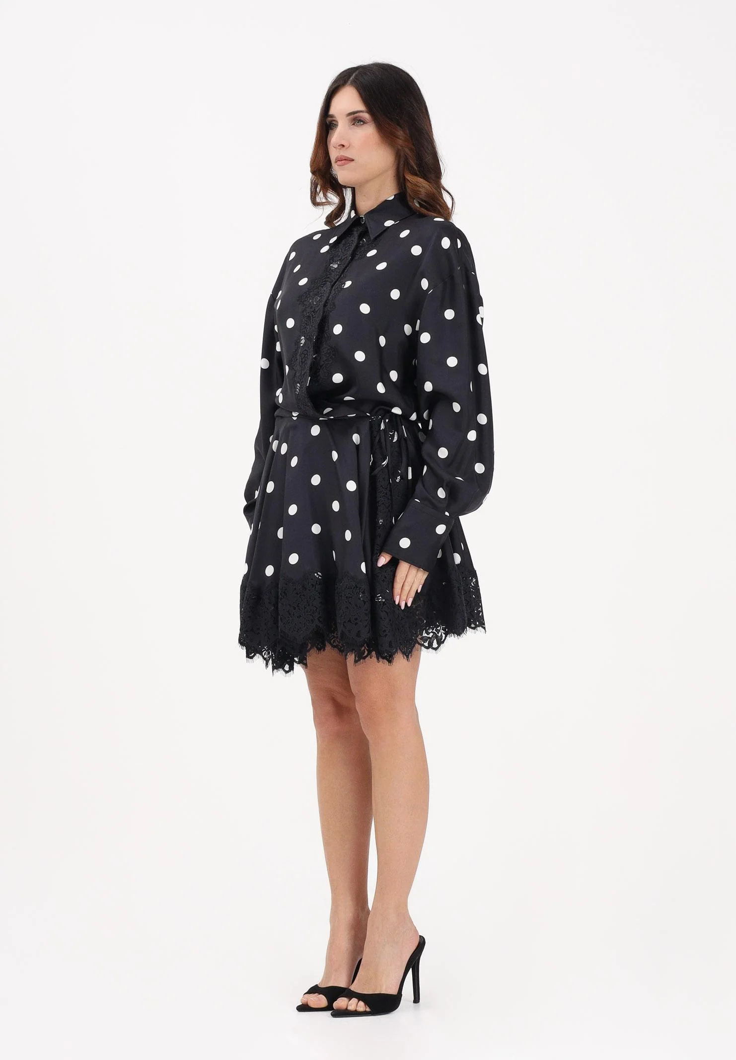 Image of SPORTMAX Abito corto SPXBOSSO nero da donna in tessuto fluido a pois