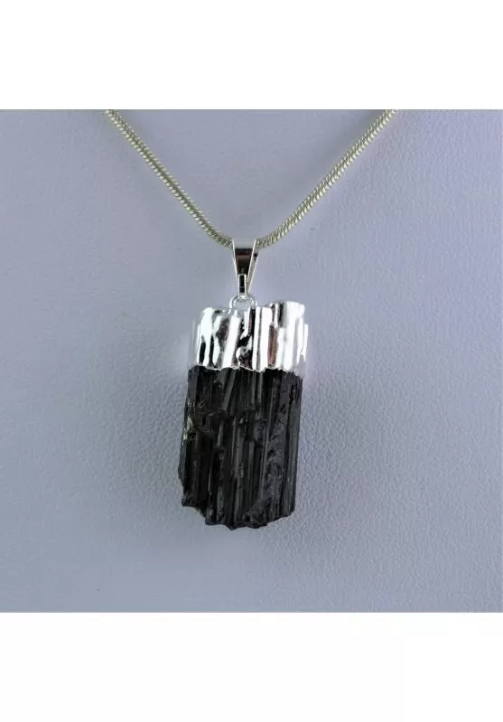 Image of Ciondolo Tormalina Argentata Grezza Collana Cristalloterapia Chakra Reiki Zen