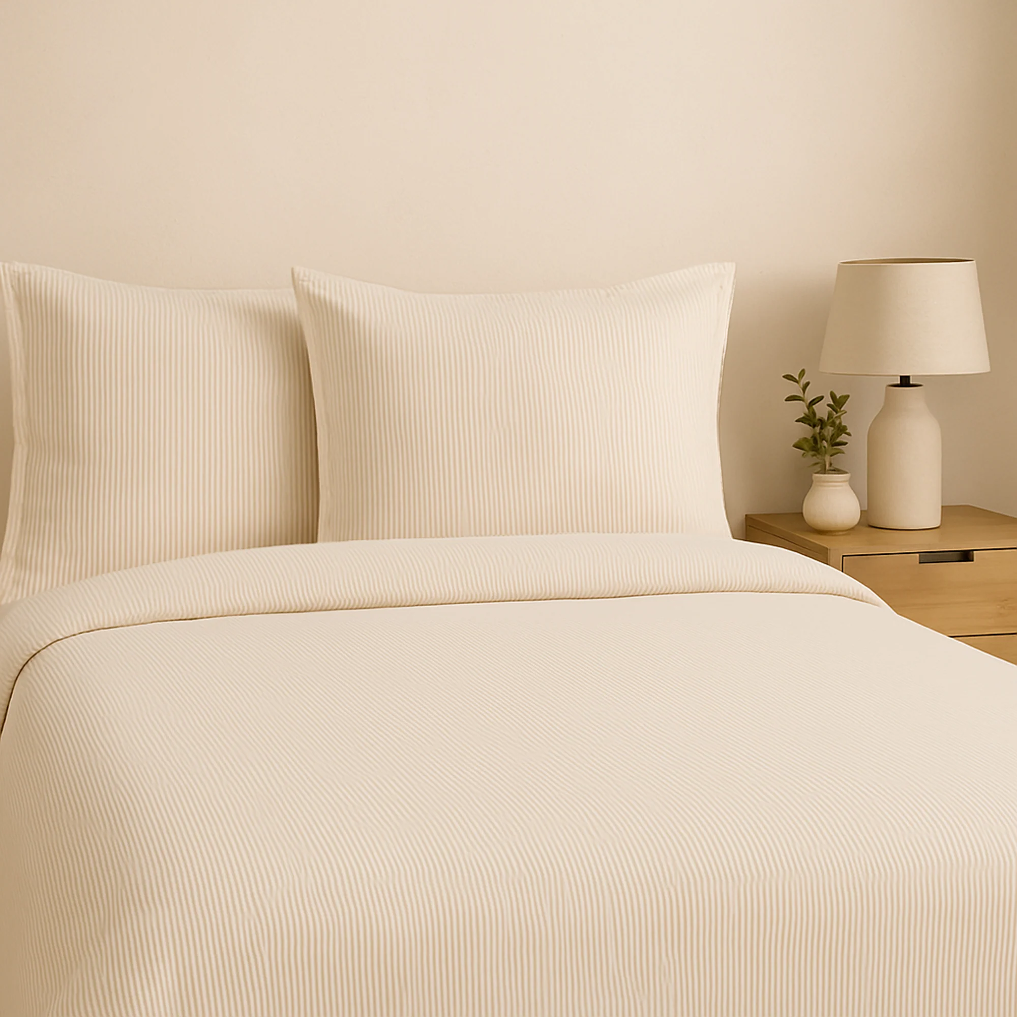 Image of Parure Copripiumino in Puro Cotone <br>Rigato Tinto in Filo - <b>Taormina