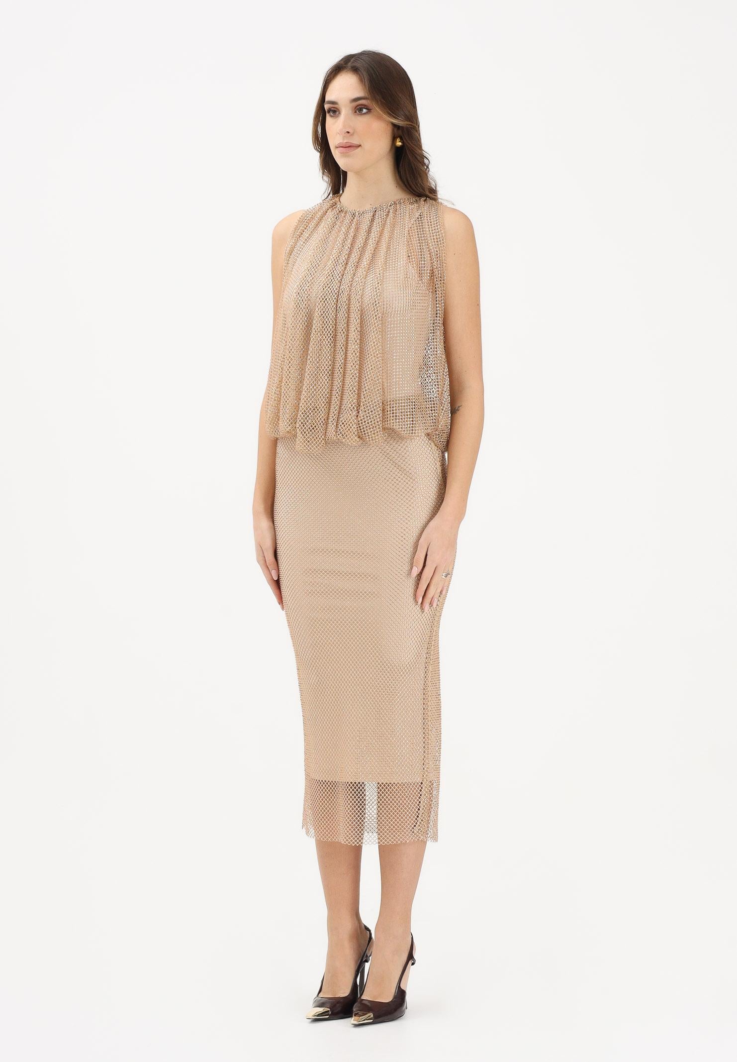Image of SPORTMAX Abito midi SPXPAPPA oro da donna in rete con strass