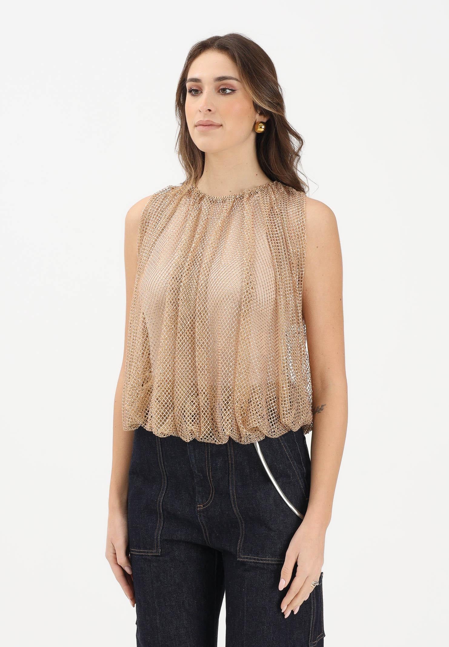 Image of SPORTMAX Canotta SPXNODO oro da donna in rete con strass