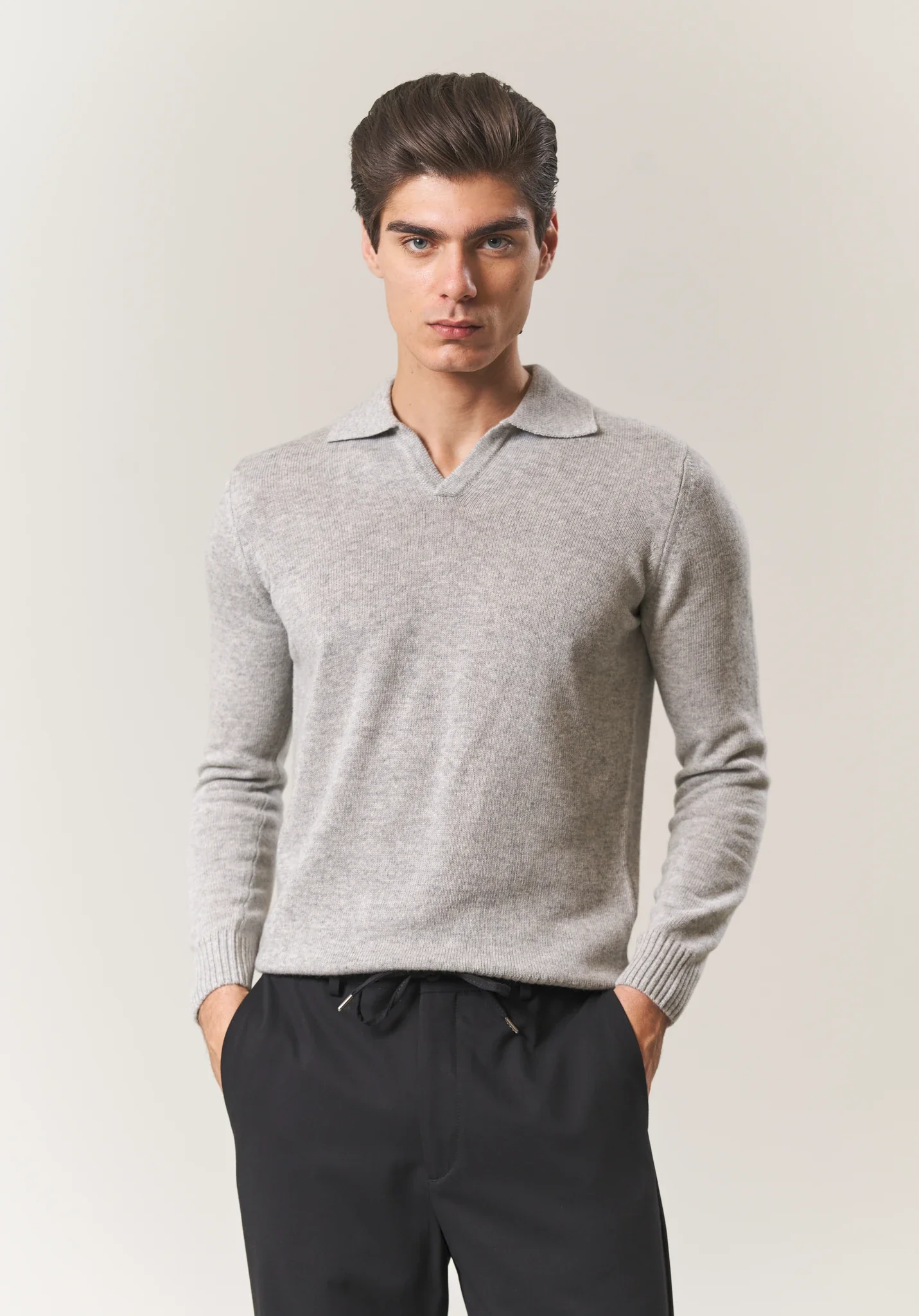 Image of Polo derby grigio chiaro misto lana