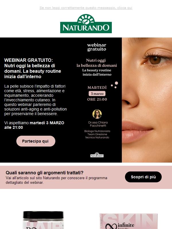 WEBINAR GRATUITO:  Nutri oggi la bellezza di domani. La beauty routine inizia dall’interno
