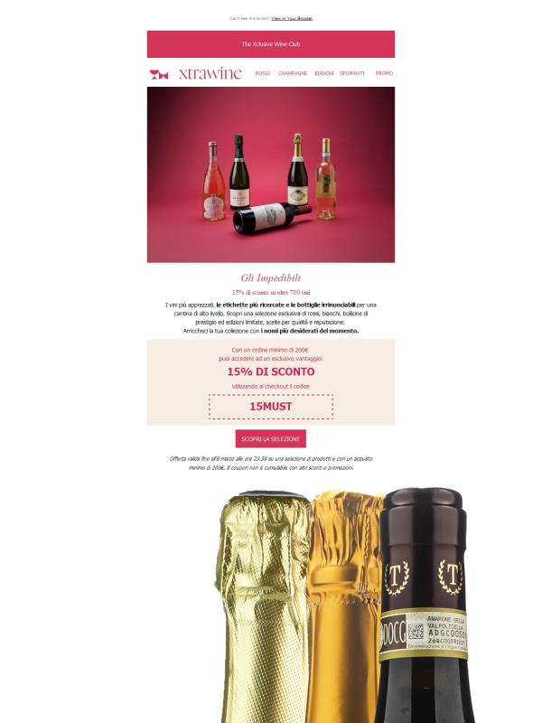 15% di sconto sui vini impedibili