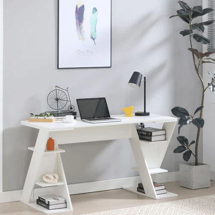 Scrivania Ufficio Tavolo Porta Pc in Legno con Ampio Ripiano 6 Mensole  137x60x75 cm