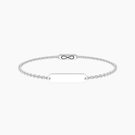 TAG    Bracicale unisex con catena rolò, targhetta centrale incidibile e chiusura non-reversibile con simbolo dell'infinito.