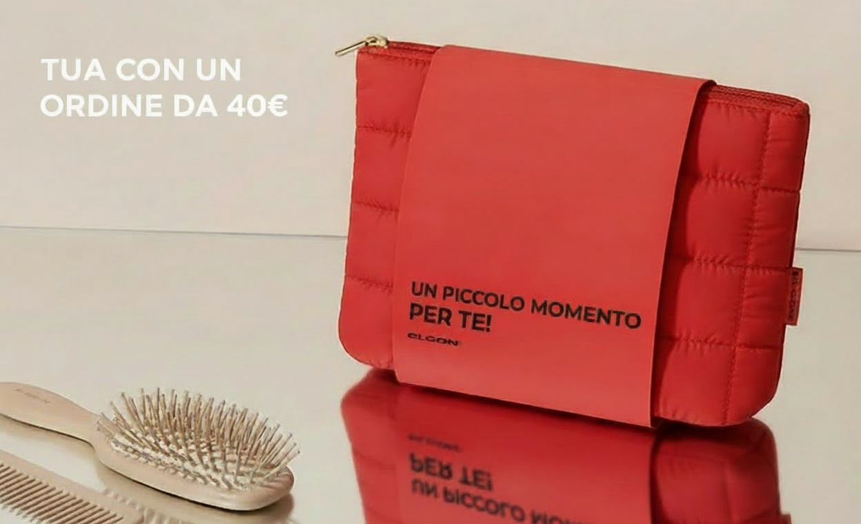 an image of a red purse with a brush and comb on a table