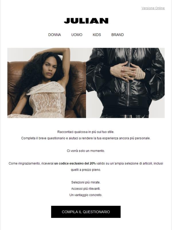 20% riservato a te | Completa il tuo profilo