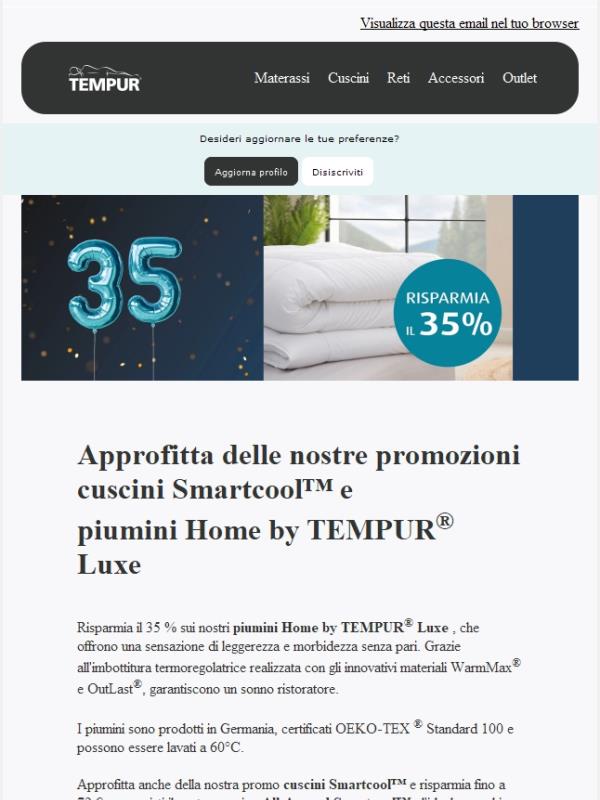 Risparmia fino a 72 € sui nostri cuscini SmartCool™ e scopri tante altre offerte anniversario!