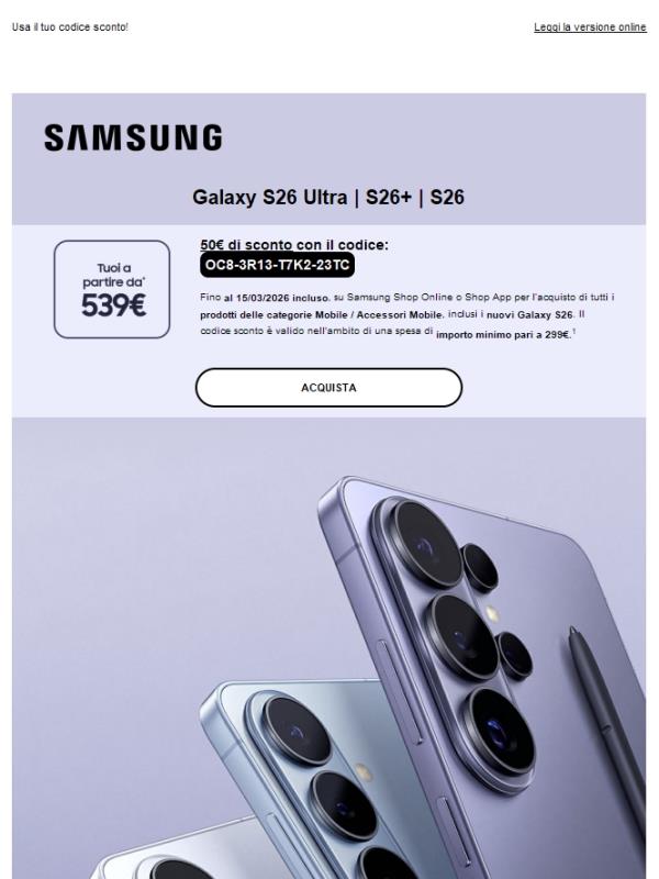 Galaxy S26 da 539€ ✨